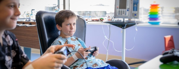 Kids playing games in the hospital